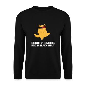 Beauty Brains et une ceinture noire - Sweat-shirt Unisexe - noir - Devant - Alina (178cm) & Michal (187cm)