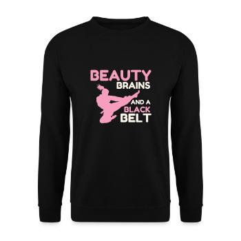 Beauty Brains et une ceinture noire - Sweat-shirt Unisexe - noir - Devant - Alina (178cm) & Michal (187cm)