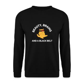 Beauty Brains et une ceinture noire - Sweat-shirt Unisexe - noir - Devant - Alina (178cm) & Michal (187cm)