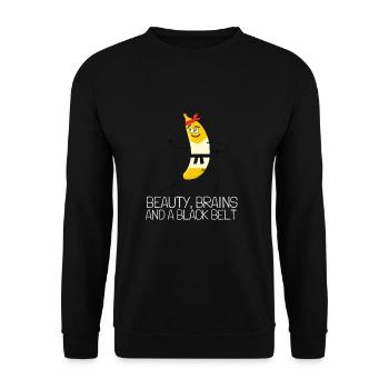 Beauty Brains et une ceinture noire - Sweat-shirt Unisexe - noir - Devant - Alina (178cm) & Michal (187cm)