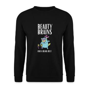 Des cerveaux de beauté et une ceinture noire - Sweat-shirt Unisexe - noir - Devant - Alina (178cm) & Michal (187cm)