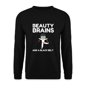 Beauty Brains et une ceinture noire - Sweat-shirt Unisexe - noir - Devant - Alina (178cm) & Michal (187cm)