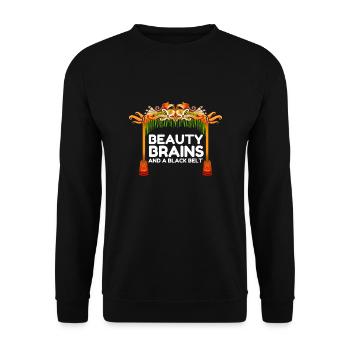 Beauty Brains et une ceinture noire - Sweat-shirt Unisexe - noir - Devant - Alina (178cm) & Michal (187cm)