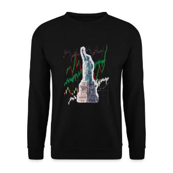 NY Stock Exchange Bull - Unisex Pullover - Schwarz - Vorne - Alina (178cm) & Michal (187cm)