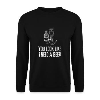 Funny Drinking - You look like I need another beer - Unisex Pullover - Schwarz - Vorne - Alina (178cm) & Michal (187cm)
