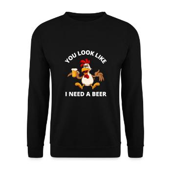 Funny Drinking - You look like I need another beer - Unisex Pullover - Schwarz - Vorne - Alina (178cm) & Michal (187cm)