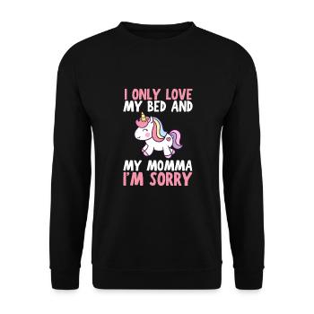 Je n’aime que mon lit et ma maman je suis désolé - Sweat-shirt Unisexe - noir - Devant - Alina (178cm) & Michal (187cm)