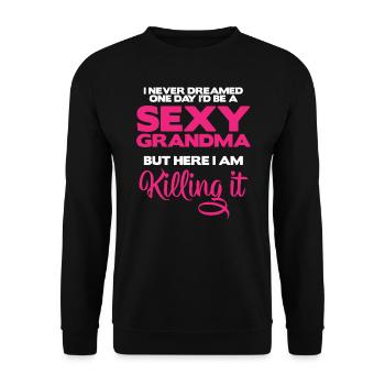 Sexy Oma tötet es Großmutter Geschenkidee - Unisex Pullover - Schwarz - Vorne - Alina (178cm) & Michal (187cm)