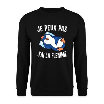 Je Peux Pas J'Ai La Flemme Manchot - Sweat-shirt Unisexe - noir - Devant - Alina (178cm) & Michal (187cm)