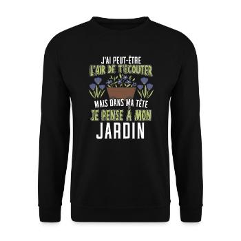 Dans Ma Tête Je Pense À Mon Jardin - Sweat-shirt Unisexe - noir - Devant - Alina (178cm) & Michal (187cm)