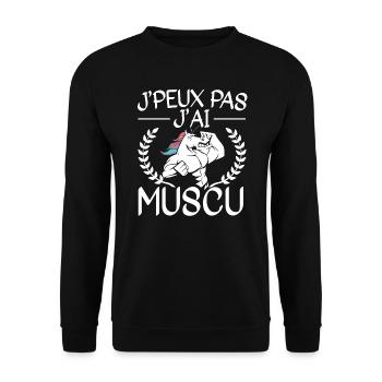 Je Peux Pas J'Ai Muscu Licorne - Sweat-shirt Unisexe - noir - Devant - Alina (178cm) & Michal (187cm)