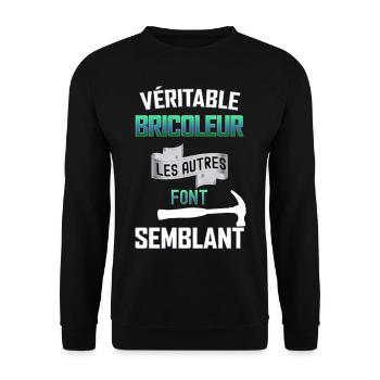 Le vrai bricoleur c'est papa idée cadeau père - Sweat-shirt Unisexe - noir - Devant - Alina (178cm) & Michal (187cm)