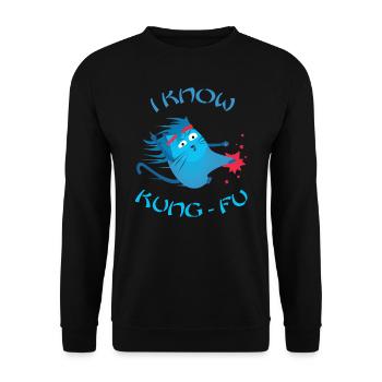 Funny Cat - I Know Kung Fu - Chats drôles - Sweat-shirt Unisexe - noir - Devant - Alina (178cm) & Michal (187cm)