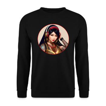 Asian beauty with tattoos and headphones - Unisex Sweatshirt - black - Front - Alina (178cm) & Michal (187cm)