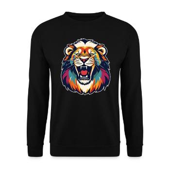 Lion rugissant dans un style rétro cool - Sweat-shirt Unisexe - noir - Devant - Alina (178cm) & Michal (187cm)