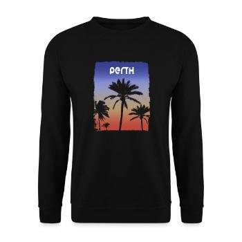 Perth Australien Sonnenuntergang Urlaub Souvenir Palme - Unisex Pullover - Schwarz - Vorne - Alina (178cm) & Michal (187cm)