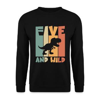 5 birthday Dino 5 years children's birthday - Unisex Sweatshirt - black - Front - Alina (178cm) & Michal (187cm)