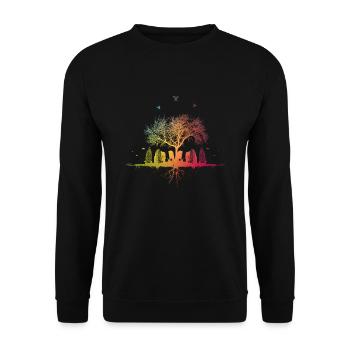 Bunte Natur Stadt Baum Hochhaus Vogel Wurzeln Haus - Unisex Pullover - Schwarz - Vorne - Alina (178cm) & Michal (187cm)