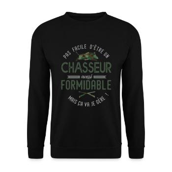 chasseur formidable humour homme papa chasse - Sweat-shirt Unisexe - noir - Devant - Alina (178cm) & Michal (187cm)
