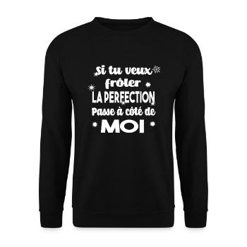 Perfection Parfait Qualité Défaut Humour - Sweat-shirt Unisexe - noir - Devant - Alina (178cm) & Michal (187cm)