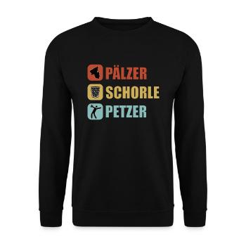 Schorle Riesling Pfalz Mundart Woi Dubbeglas Motiv - Unisex Pullover - Schwarz - Vorne - Alina (178cm) & Michal (187cm)