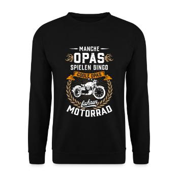 ...Coole Opas fahren Motorrad - Unisex Pullover - Schwarz - Vorne - Alina (178cm) & Michal (187cm)