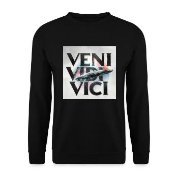 inscription VENI VIDI VICI - Unisex Sweatshirt - black - Front - Alina (178cm) & Michal (187cm)