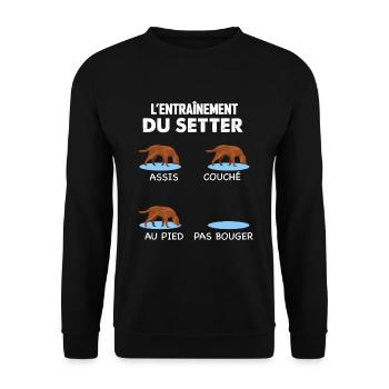 L'Entraînement du Setter Humour Chien - Sweat-shirt Unisexe - noir - Devant - Alina (178cm) & Michal (187cm)