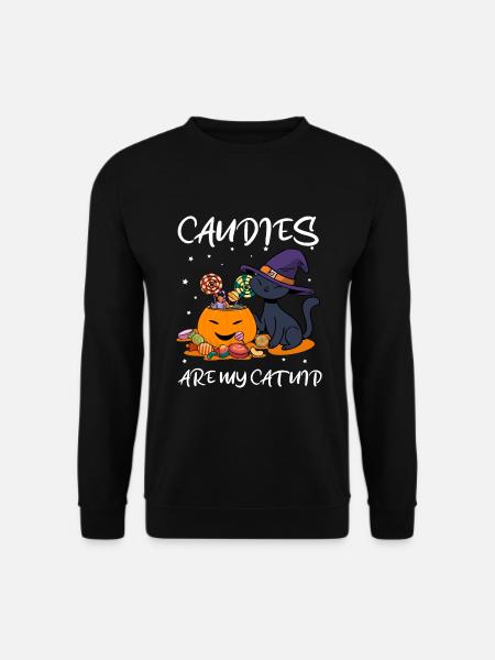 Halloween Katze Süßigkeiten sind meine Katzenminze - Unisex Pullover - Schwarz