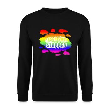 AfD stoppen gegen rechts Demokratie Vielfalt links - Unisex Pullover - Schwarz - Vorne - Alina (178cm) & Michal (187cm)