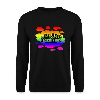AfD stoppen gegen rechts Demokratie Vielfalt links - Unisex Pullover - Schwarz - Vorne - Alina (178cm) & Michal (187cm)