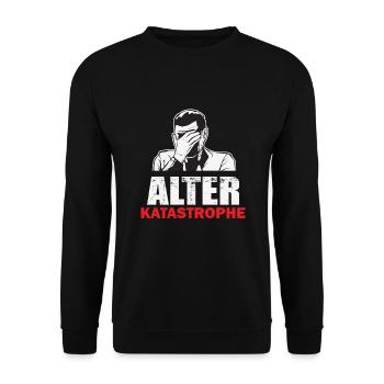 Alter Katastrophe Retro Fremdschämen - Unisex Pullover - Schwarz - Vorne - Alina (178cm) & Michal (187cm)