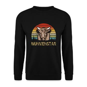 Muhviehstar Landwirt Kuh Bauer Vintage Milchbauer - Unisex Pullover - Schwarz - Vorne - Alina (178cm) & Michal (187cm)