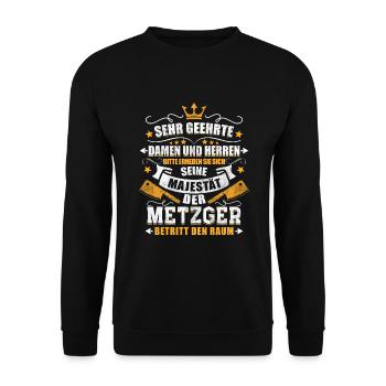 Metzger Fleischer Lustige Sprüche Schlachter - Unisex Pullover - Schwarz - Vorne - Alina (178cm) & Michal (187cm)