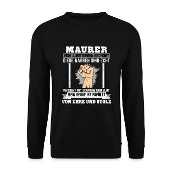Maurer Sprüche Handwerker Bauarbeiter Stolz Ehre - Unisex Pullover - Schwarz - Vorne - Alina (178cm) & Michal (187cm)