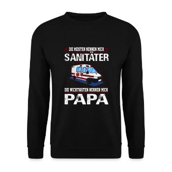 Sanitäter Rettungssanitäter Papa Rettungsdienst - Unisex Pullover - Schwarz - Vorne - Alina (178cm) & Michal (187cm)