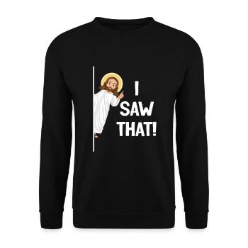 ich sehe das karma zitat i saw that Jesus lustig - Unisex Pullover - Schwarz - Vorne - Alina (178cm) & Michal (187cm)