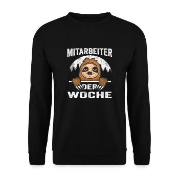 Mitarbeiter der Woche Faultier lustiger Spruch - Unisex Pullover - Schwarz - Vorne - Alina (178cm) & Michal (187cm)