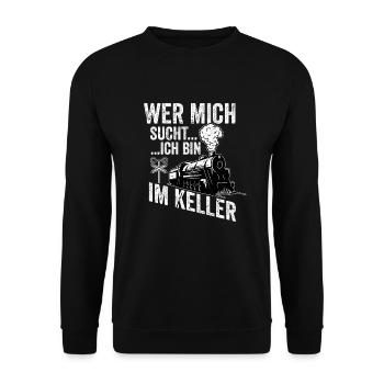 Wer mich sucht ch bin im Keller Opa Dampflok - Unisex Pullover - Schwarz - Vorne - Alina (178cm) & Michal (187cm)