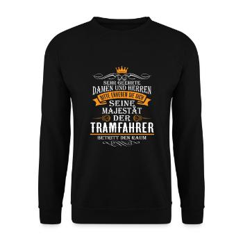 Straßenbahn Tramfahrer Beruf Anrede Trambahn - Unisex Pullover - Schwarz - Vorne - Alina (178cm) & Michal (187cm)