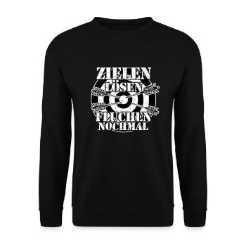 Zielen Lösen Fluchen nochmal Bogenschießen - Unisex Pullover - Schwarz - Vorne - Alina (178cm) & Michal (187cm)