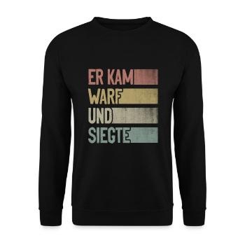 Er kam warf und siegte Boule Boccia Petanque - Unisex Pullover - Schwarz - Vorne - Alina (178cm) & Michal (187cm)