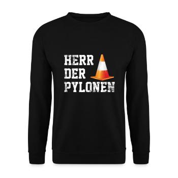 Herr der Pylonen Straßenwärter Straßenbau - Unisex Pullover - Schwarz - Vorne - Alina (178cm) & Michal (187cm)