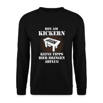 Bin am Kickern Tischfussball Tischkicker Wuzzler - Unisex Pullover - Schwarz - Vorne - Alina (178cm) & Michal (187cm)
