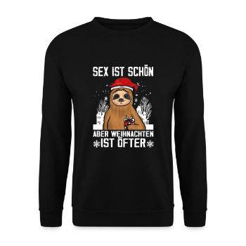 Faultier Spruch Weihnachten Männer ugly christmas - Unisex Pullover - Schwarz - Vorne - Alina (178cm) & Michal (187cm)
