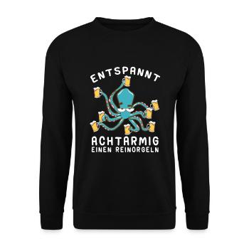 Entspannt achtarmig einen reinorgeln Bauarbeiter - Unisex Pullover - Schwarz - Vorne - Alina (178cm) & Michal (187cm)