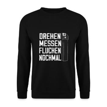 Drehen Messen Fluchen nochmal CNC Dreher - Unisex Pullover - Schwarz - Vorne - Alina (178cm) & Michal (187cm)
