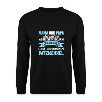 Patenonkel Taufpate Pate Patenkind - Unisex Pullover - Schwarz - Vorne - Alina (178cm) & Michal (187cm)