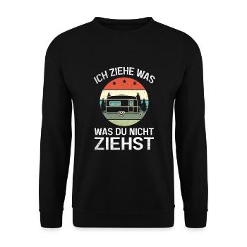 Wohnwagen Camping Sprüche Camper Campingfreunde - Unisex Pullover - Schwarz - Vorne - Alina (178cm) & Michal (187cm)