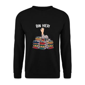 Nur noch ein Buch versprochen Book Nerd Bücherwurm - Unisex Pullover - Schwarz - Vorne - Alina (178cm) & Michal (187cm)